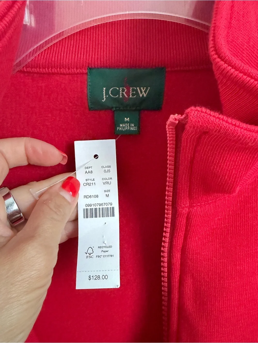 J.Crew Heritage Fleece Quarter Zip Sweatshirt Red NWT Men’s Medium $128